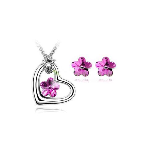 Kristal Bloem Hart Hanger Sieraden Set Leaf Ketting Oorbellen Party Minnaar: rose