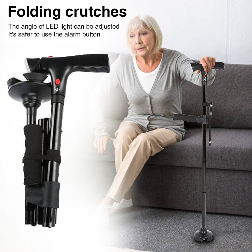 LED Light Walking Stick Cane for Elderly People Folding Crutches with