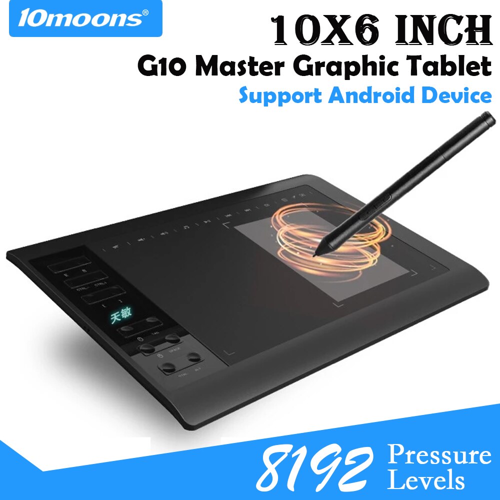 10moons – tablette graphique Master G10, 8192 niveaux, 5080 LPI, pour dessin Digital, pas besoin de recharge, compatible avec téléphone Android