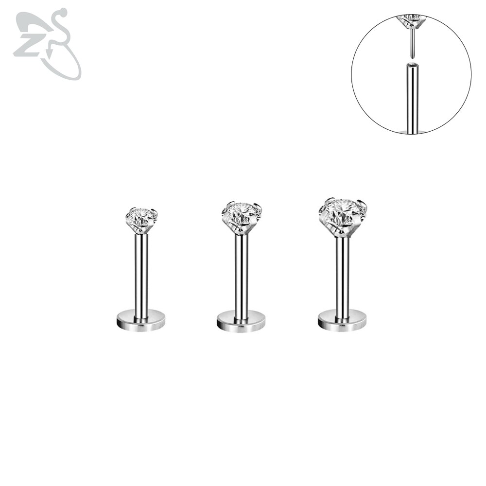 Zs 3 Stks/partij Cz Crystal Lip Piercing Set 6/8/10/12Mm Rvs Monroe Labret ringen Oor Tragus Helix Piercings Sieraden 16G: 6-8mm Silver
