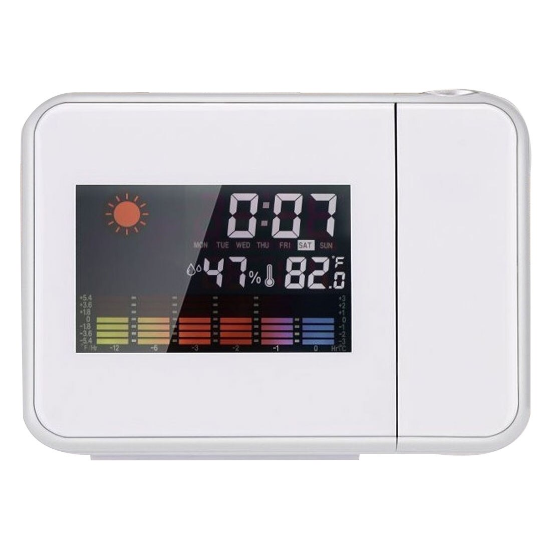 Desktop Clock Digital Alarm Clock with Projector Color Screen Time Projection Clock Multi-function Weather Calendar Time Watch: White