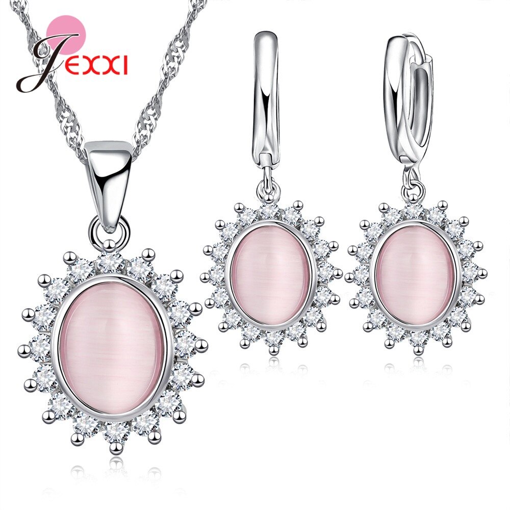 925 Sterling Silver Flower Pendant Jewelry Sets Women Girls Earrings Necklaces For Wedding Engagement Party