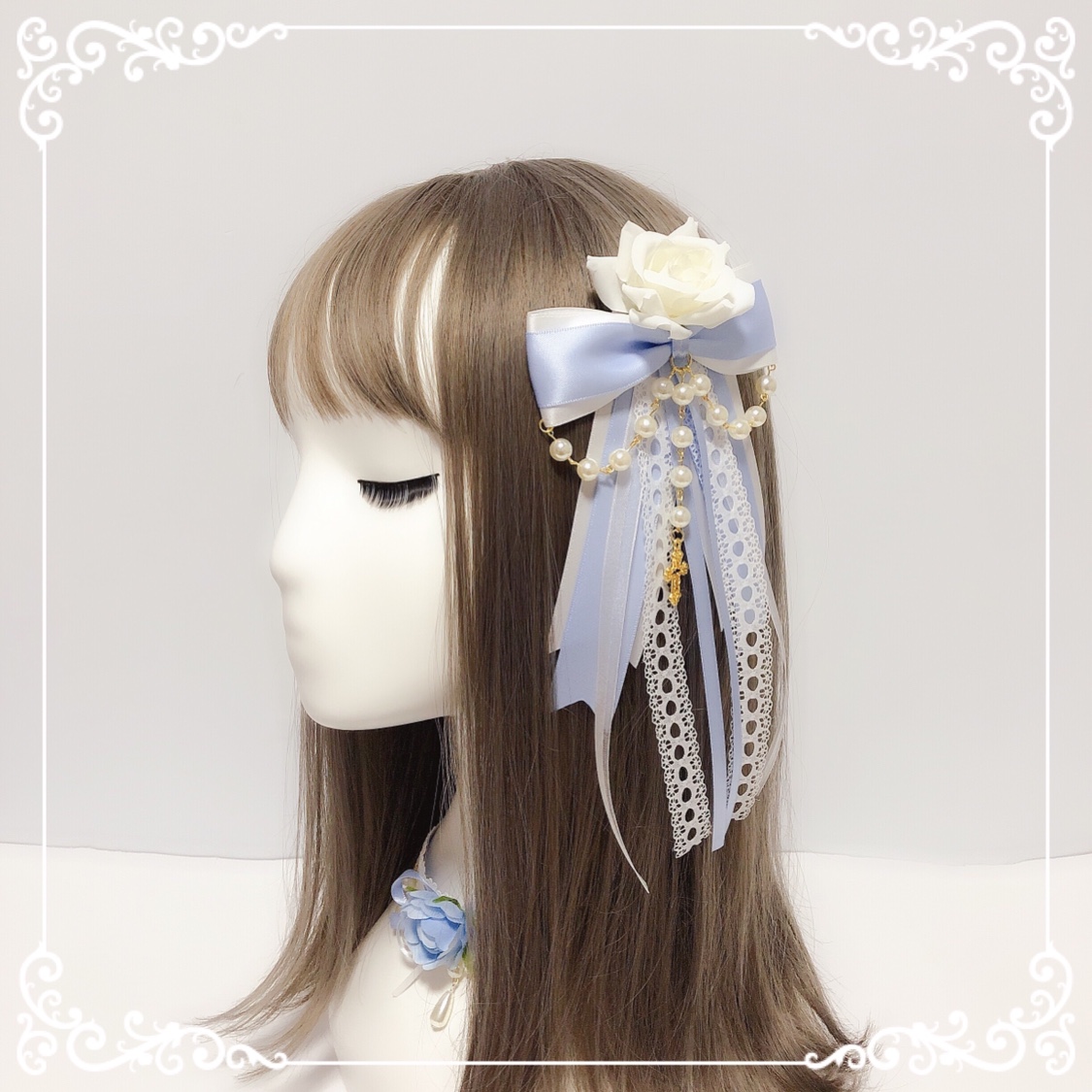 Lolita-accesorios para el cabello de color azul claro, accesorios para el cabello, diadema, flor, tocado gótico , flor azul cielo, boda: Edge clamp