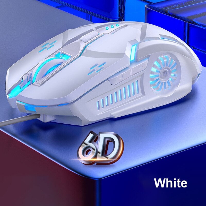 Gaming mus usb kablet 4- speed 3200 dpi rgb led lys 6 nøgle knap spil mus til pubg computer bærbar pc lydløs mus 6d: Hvid