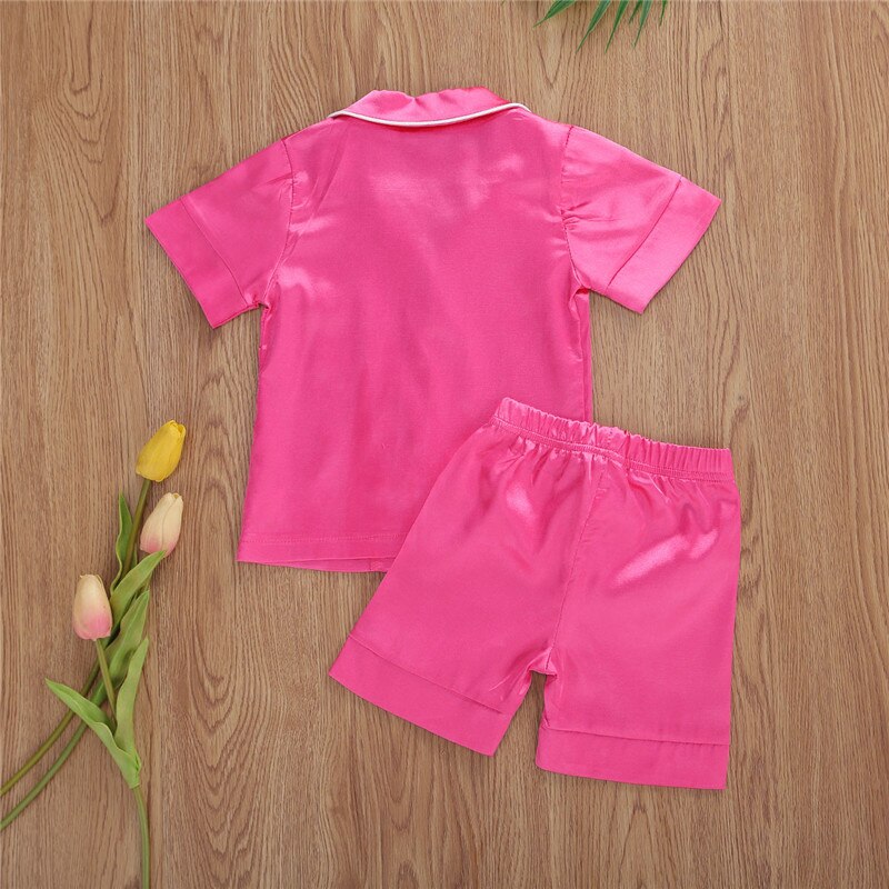 Pudcoco Peuter Kids Baby Meisjes Satijn Pyjama Set Lange/Korte Mouwen Button-Down Nachtkleding Pjs Trainingspak Outfits 1-7T