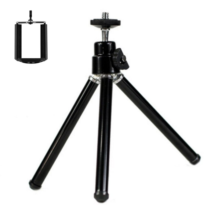 Desktop Statief Camera Statief Metalen Mini Twee Sectie Live Fotografie Zelf Fotograferen Aluminiumlegering Kleine Driehoek Beugel: Black with CLIP
