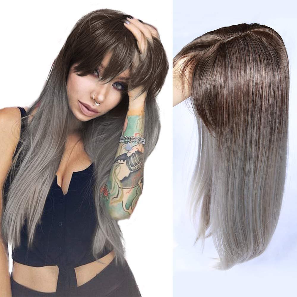 Favorit syntetisk peruk rak lin silver 20 tum med sidodel bang gradient färg hårände naturlig storlek justera för svarta kvinnor