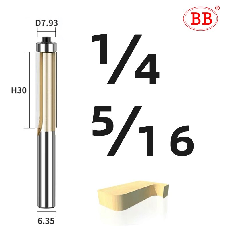 BB Router Bit Bearing Spiral &amp; Straight Flush Trimming Tool Woodworking 1/2 1/4 Diameter Carbide CNC Side Milling Cutter DIY: 1-4 x 5-16