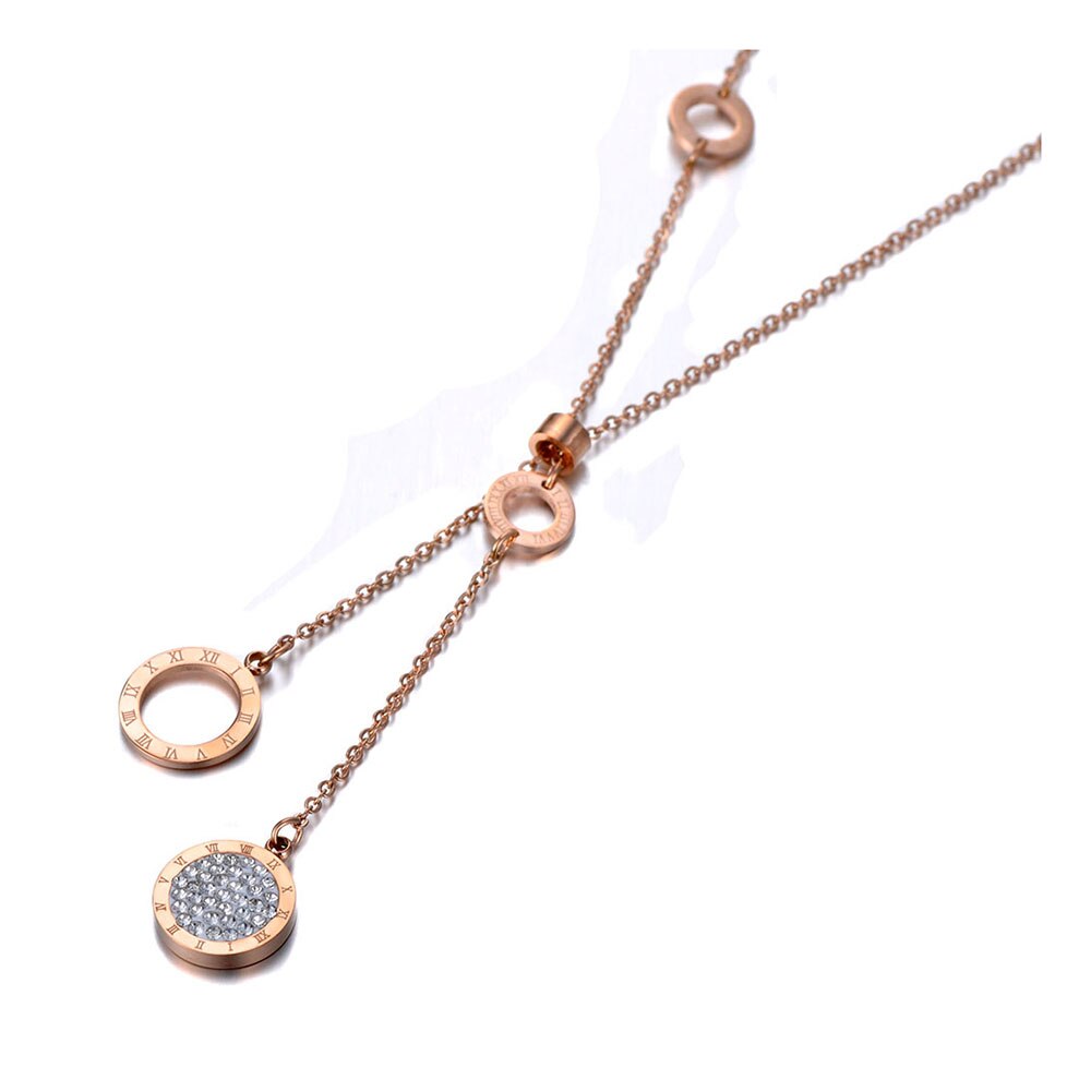 Lokaer Titanium Stainless Steel Clay Crystal Roman Numeral Choker Necklaces For Women Girls Trendy Charm Pendant Necklace N19082: Rose Gold