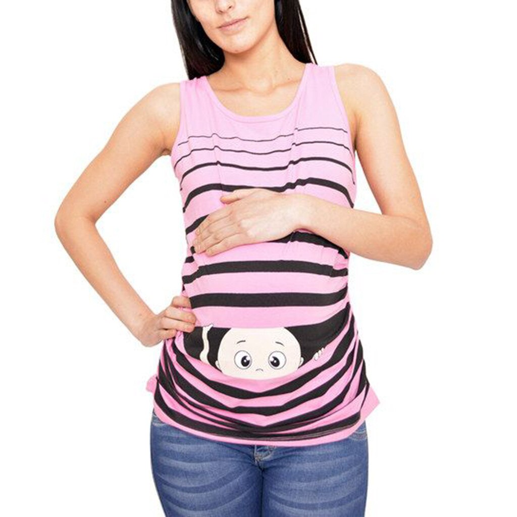 Naisten äitiyspusero vauvaprintti pyöreä pääntie hihaton äitiysliivi toppi raskauspaidat ropa maternal de moda