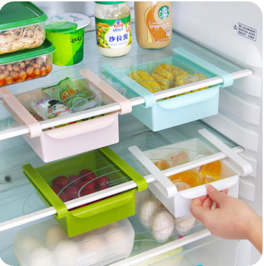 Køkken køleskab organisator fryser pladsbesparende organisation hylde opbevaringsstativ badeværelsesbord hyldestativ organizer holder