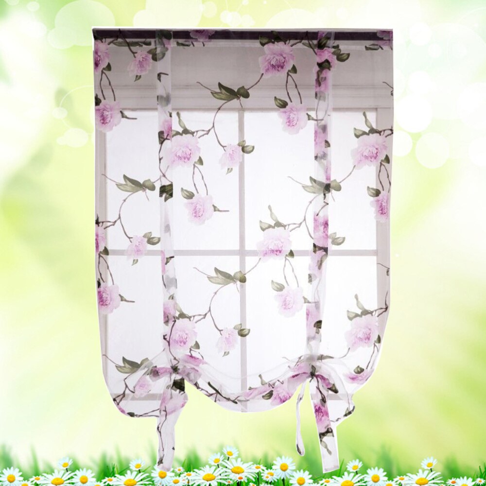Blumen- Römischen Vorhang halb schier Fenster Schatten Schlinge Krawatte Jalousien für Wohnzimmer Balkon Schlafzimmer 0,8x1m (lila)