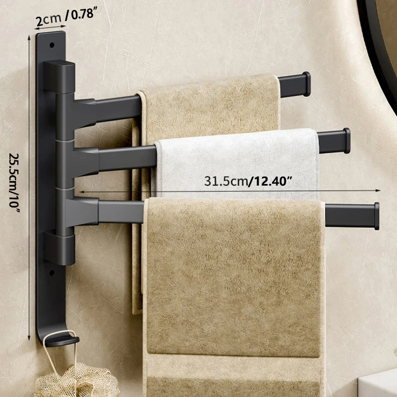 Bathroom Towel Rack Rotatable Towel Holder Space Aluminum 2/3/4/5-Bar Towel Hanger Kitchen Shelf Paper Hanging Wall Mounted: WHITE