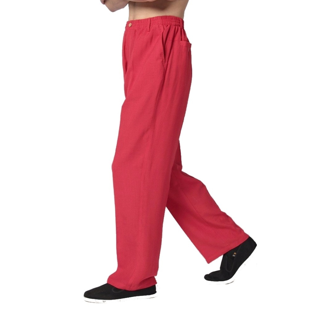 Røde bukser traditionelle kinesiske kung fu-bukser til mænd traditionelle bomuldshør wu shu tai chi bukser штаны