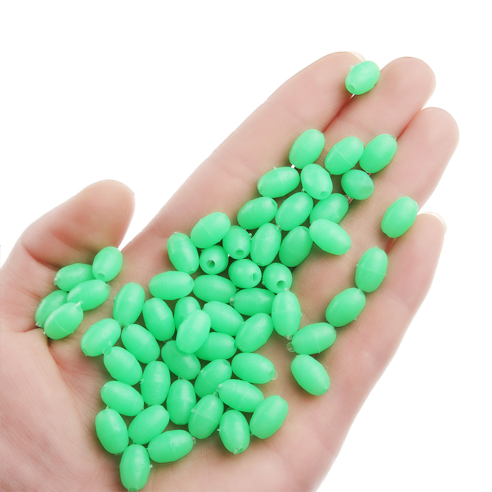 100 stk ovale gummigrønne lysende fiskeflydere perler glødende vask plastikkugler diskantkrog fiskeudstyr lokke fiskegrej