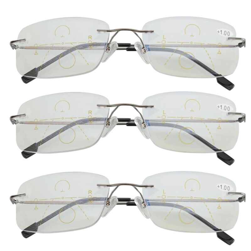 Óculos de leitura sem aro de titânio, óculos para leitura inteligente zoom progressiva de titânio para presbiopia hipermetropia masculina feminina hipermetropia multifocal glaço 1.0-3.0: +150 / 3pcs Gray