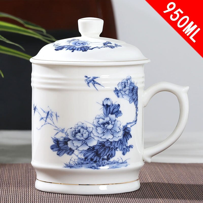 Jingdezhen Ceramic With cover Teacups Hand Painted Flower Pattern Master Teacup Boutiques Tea Ceremony Accessories Supplies: B  11X16.5CM  950ML