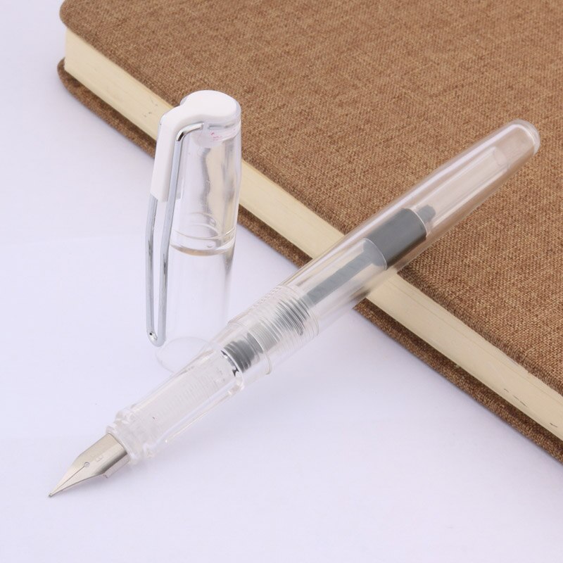 1 pc asas escritório cor transparente roxo prata aço inoxidável nib caneta fonte: Transparent