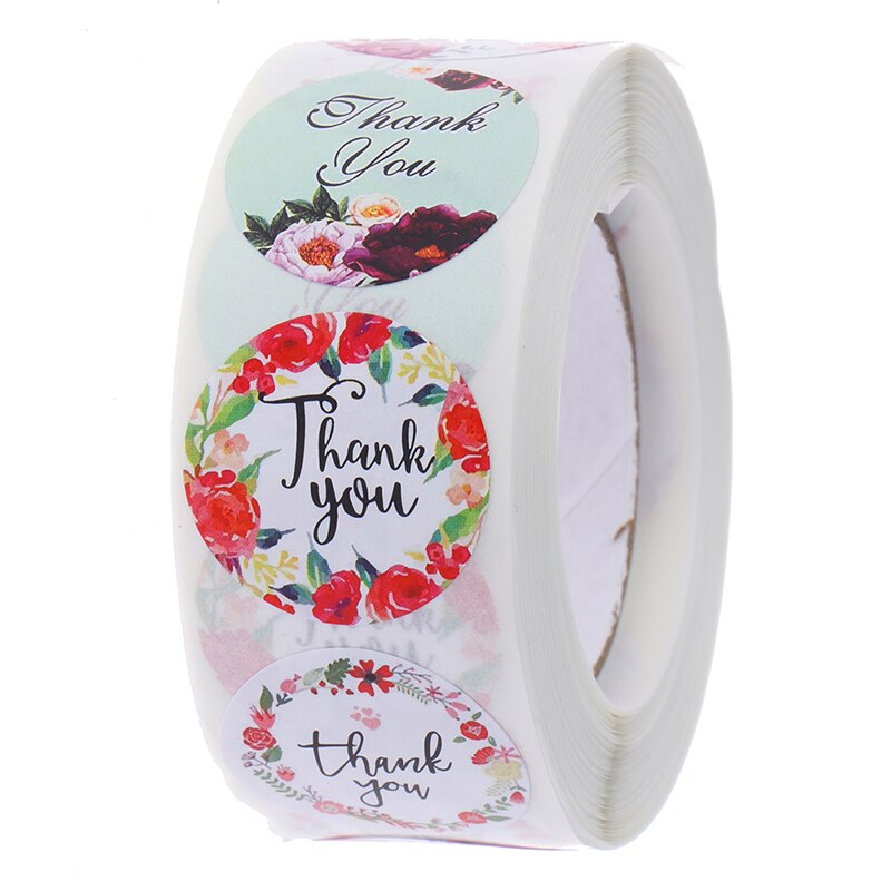 500 stuks/rol bloemen bedankstickers voor zegellabels, briefpapierstickers, plakboeken, kerststickers, decoratie