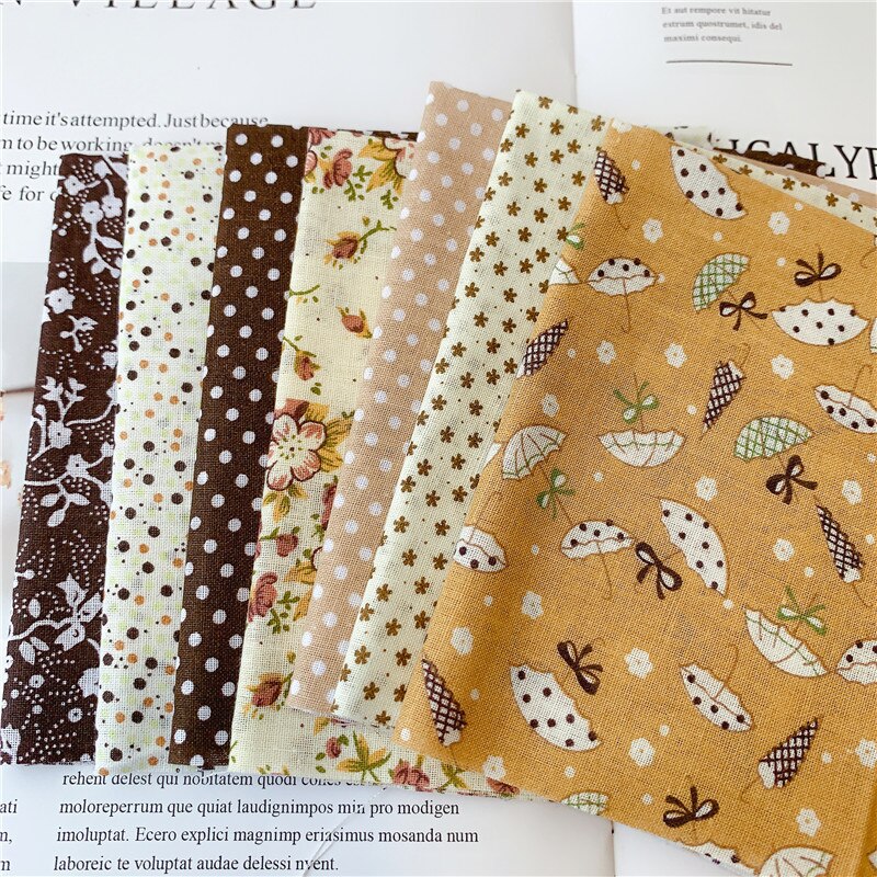 7 pièces 50cm X48cm plaine mince Patchwork coton tissu série florale bleu charme quarts paquet couture: Coffee color