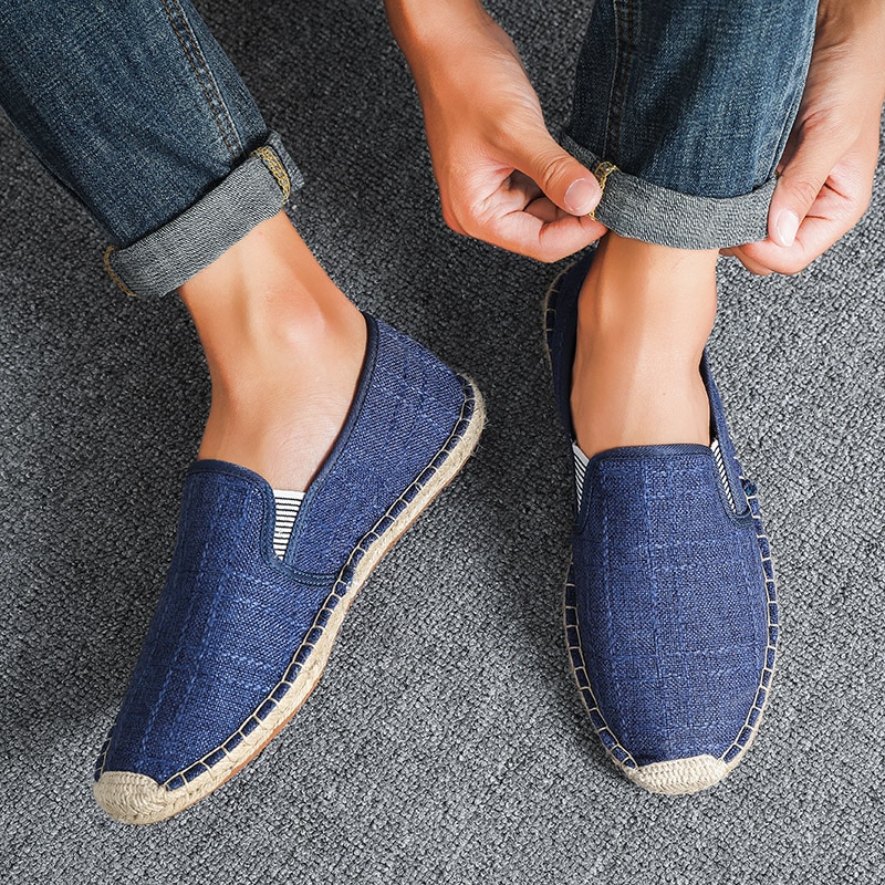 Espadrilles en toile de paille pour hommes, chaussures de sport, de marche, décontractées, été décontracté