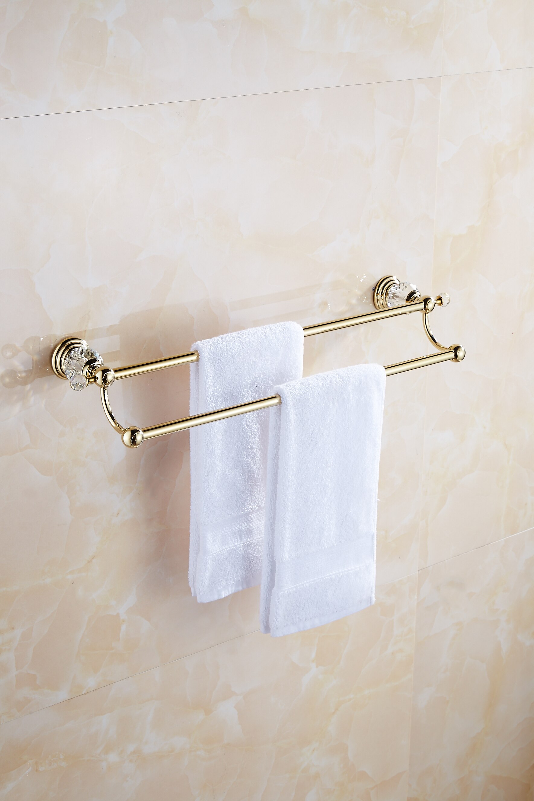 Antique Brass Towel Racks Polished Towel Bars Diamond&Crystal Double Layer Towel Holder Bathroom Accessories A0