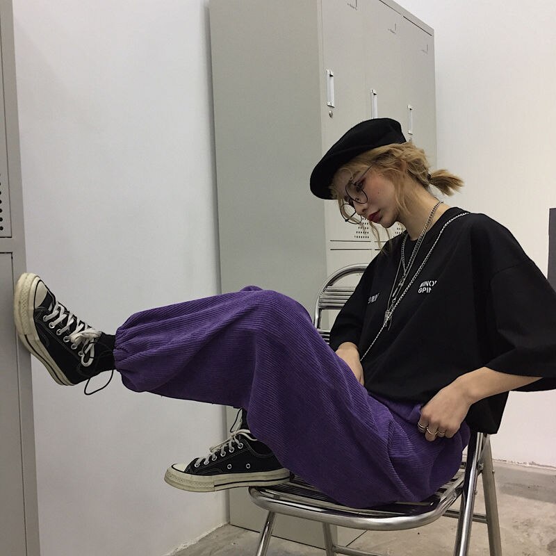 Dragsko lila byxor vida ben baggy kvinnor byxor med hög midja harajuku koreanska byxor dam streetwear hip hop joggare