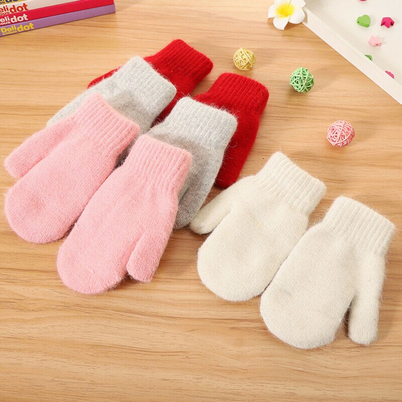 Children's Gloves Kids Boys Girls Winter Warm Cute Baby Knit Soft Gloves Kids Cartoon Candy Color Star Mitten Size 6-12Y