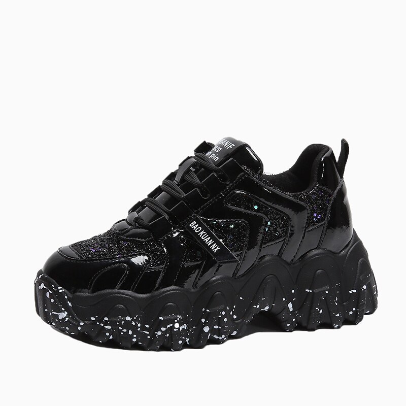 Grosses baskets chaussures à semelles compensées pour femmes Bling rouge femmes chaussures printemps/automne plate-forme baskets Sapatos De Mujer AC036: Black / 7.5