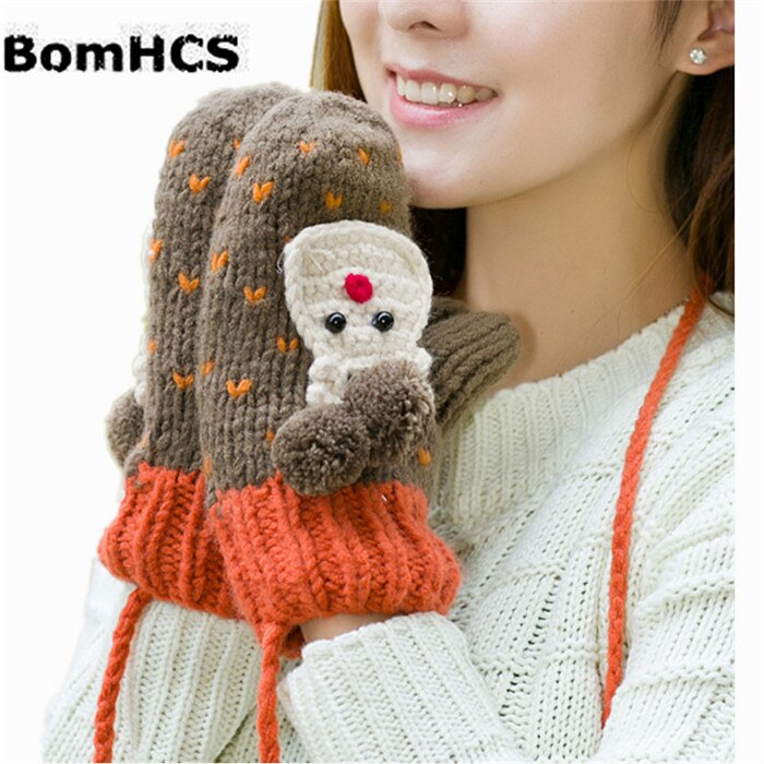 SchöNe Ebene Bär Winter warm Dicken Fäustlinge Handgemachte Gestrickte Handschuhe: hell Kaffee