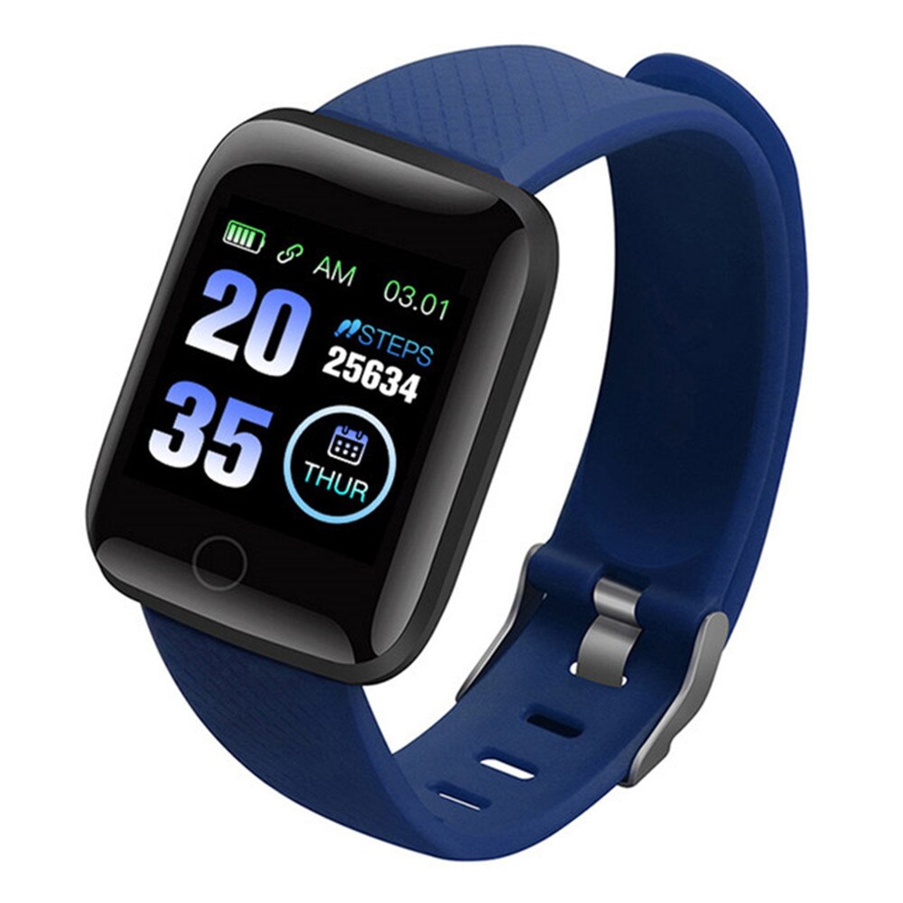 Smartklokke armbånd blodtrykk puls søvnmåler fitness tracker sport band for android ios 116 pluss menn kvinner barn: Blå