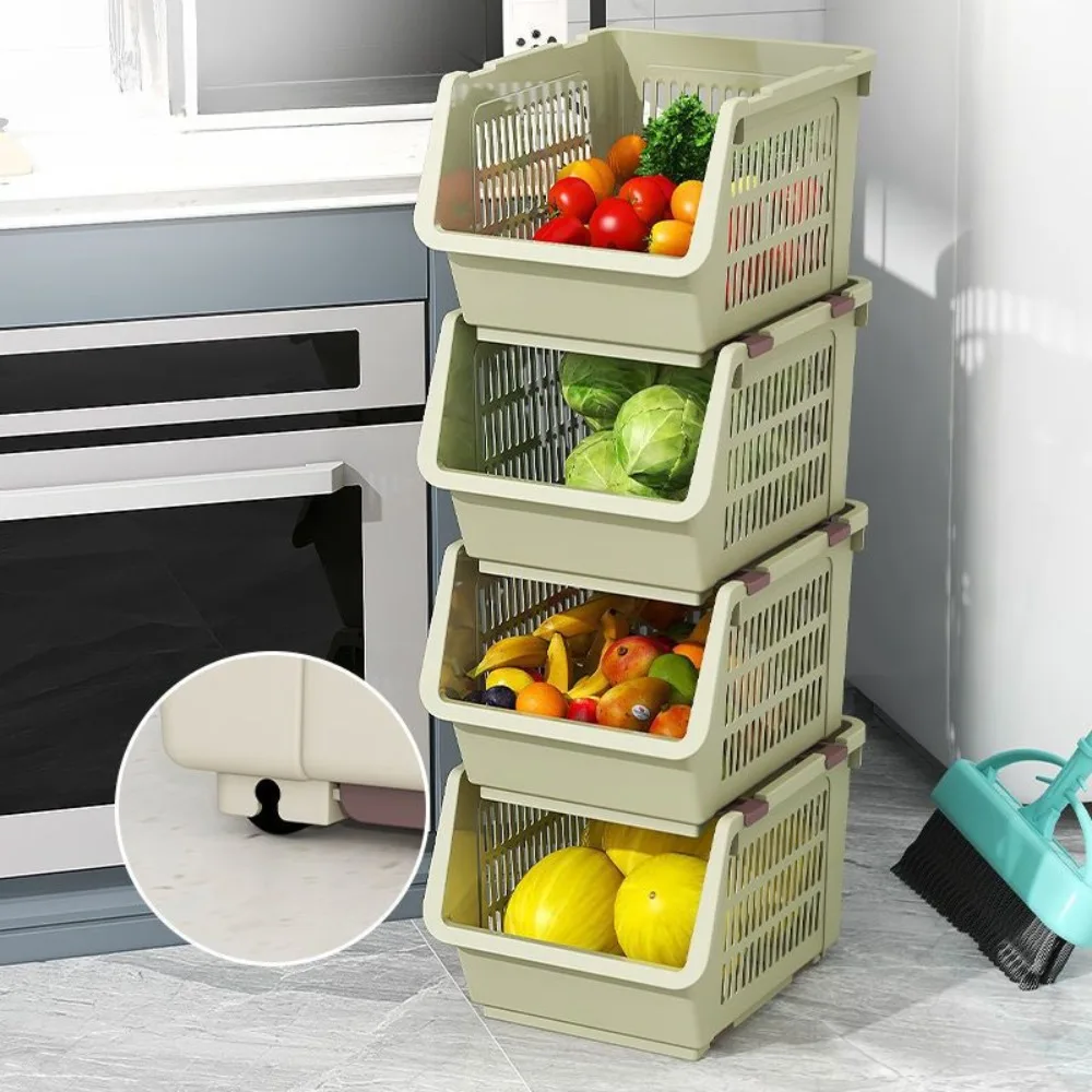 Kitchen Stackable Basket High-capacity Household Multi-layer Rack Durable And Sturdy Bathroom Shelves Storage Basket Stackable
