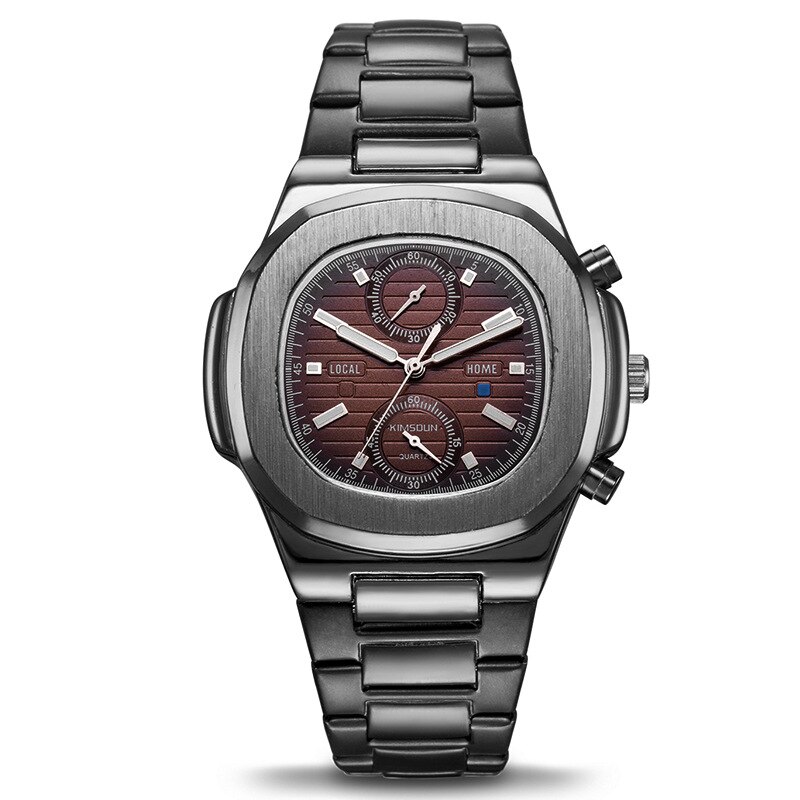 Rvs Sport Horloge Waterdicht Chronograaf Vierkante Quartz Horloge: Black-Coffee