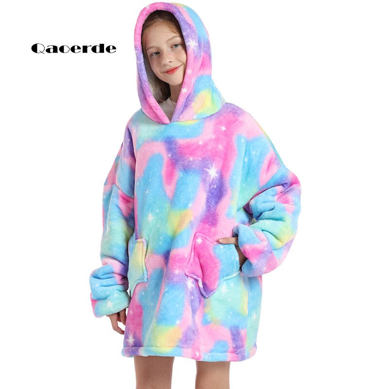 Baby Meisje Sweatshirt Kleding Winter Fleece Sherpa Dekens Oversized 12 Kleur 680G Hooded Hoodie Hoogte 120-160Cm: Purple starry sky