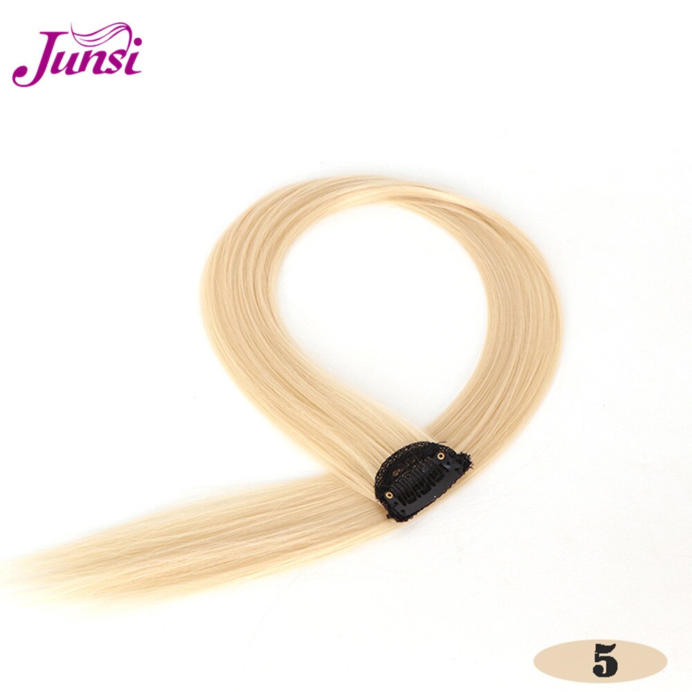 JUNSI Colored Hair Strands Hair Extension Long Straight Female Rainbow Hair Pieces A Clip Heat Resistant Synthetic Bundles: 5