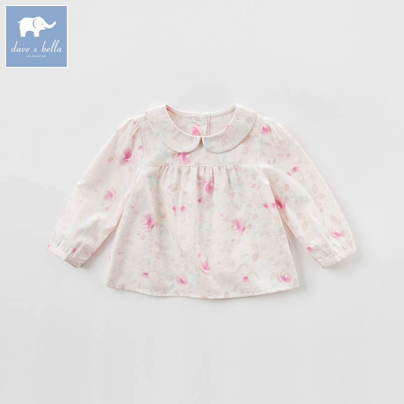 Db7363 dave bella spring baby piger print skjorte børn bomuld søde toppe børn bluser