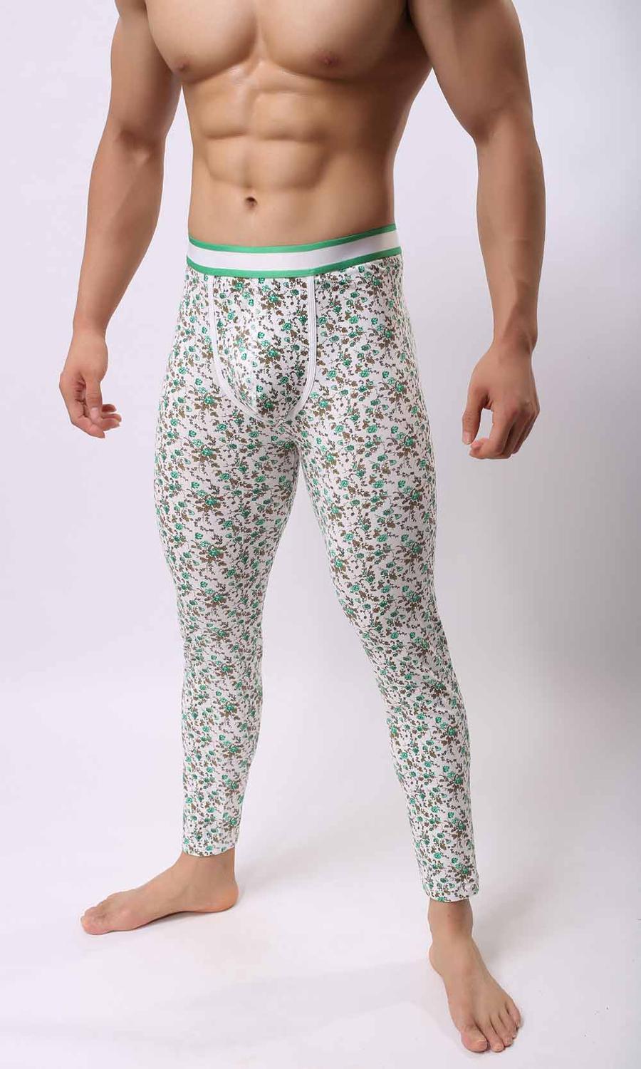 Soutong Winter Warm Men Long Johns Cotton Printed Thermal Underwear Men Thermo Underwear Long Johns Underpants qk06: qk06 green / XXL