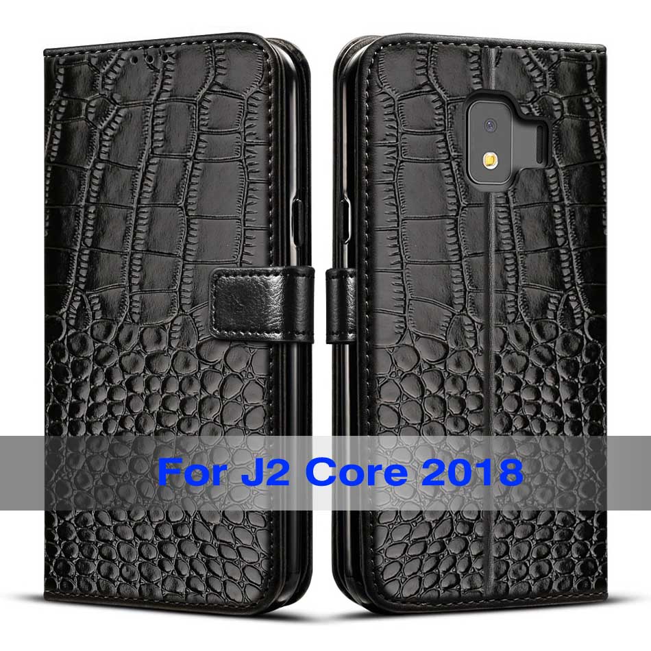 Caso di cuoio di vibrazione Per Samsung Galaxy J2 Core Cassa di libro Magnetico di caso per la Galassia J2 Core 2018 J 2 SM-J260F j260F J260 copertura Coque: Black