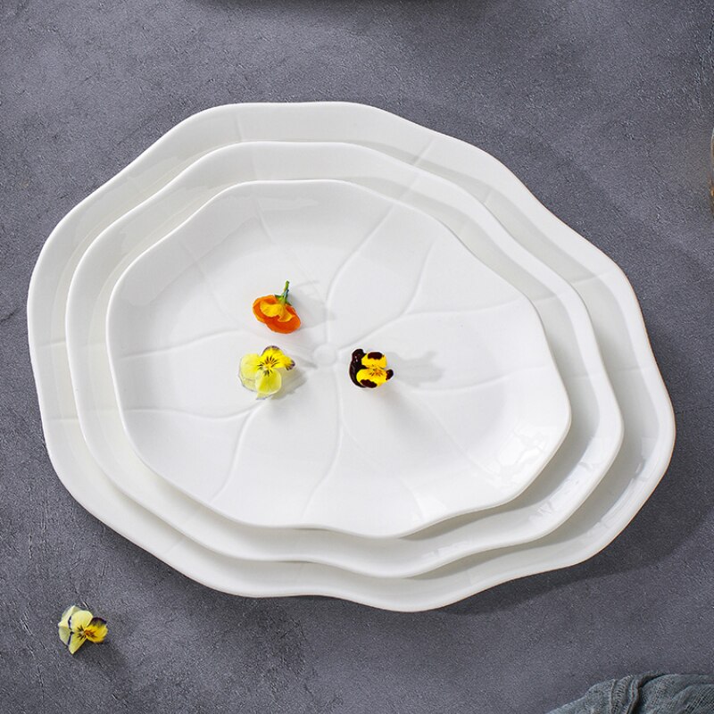 Plato plano Irregular de cerámica, plato poco profundo, Hotel, restaurante, plato de carne, vajilla de cocina, vajilla homosexual, plato de hoja de loto