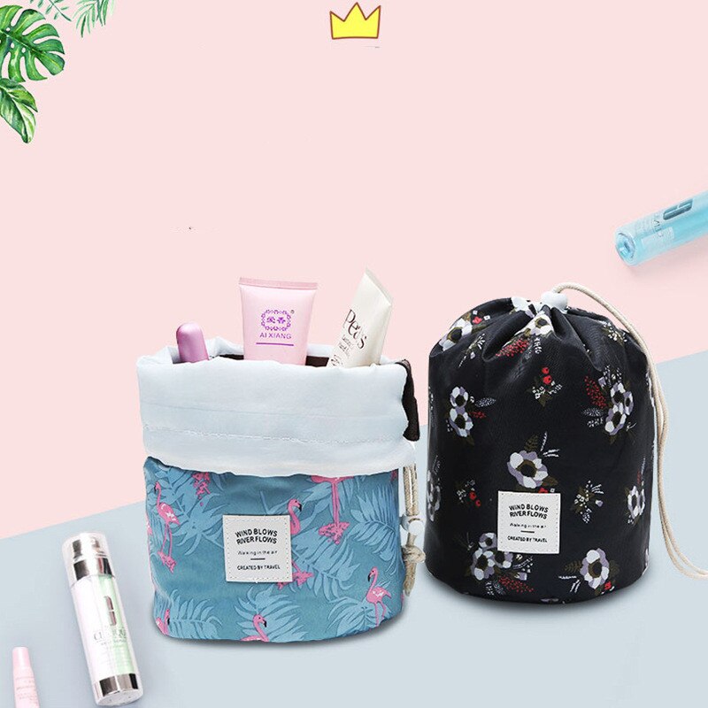 1Pc Ronde Waterdichte Bloemen Toilettas Flamingo Cosmetische Bag Travel Organizer Make Case Toilettas Make-Up Voor Vrouwen Dame Doos