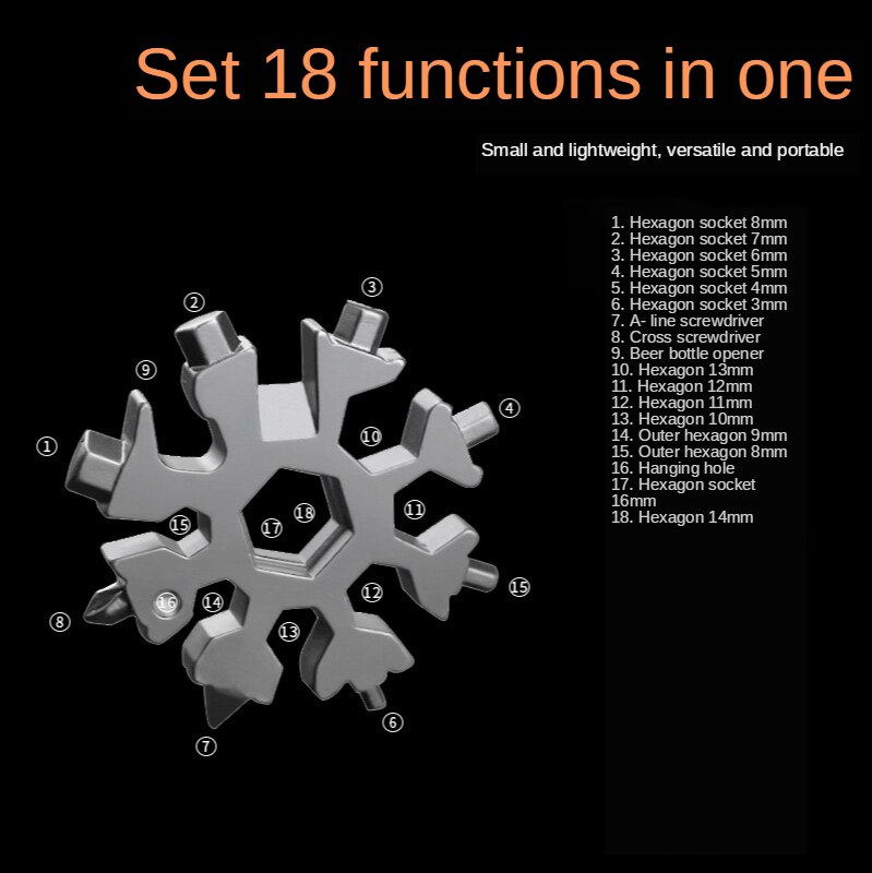 18-in-1 NEUE Karte Typ Schneeflocke multifunktions werkzeug kombination Tragbare Schneeflocke Werkzeug Mit schlüssel ring Allen wrench hause auto werkzeuge