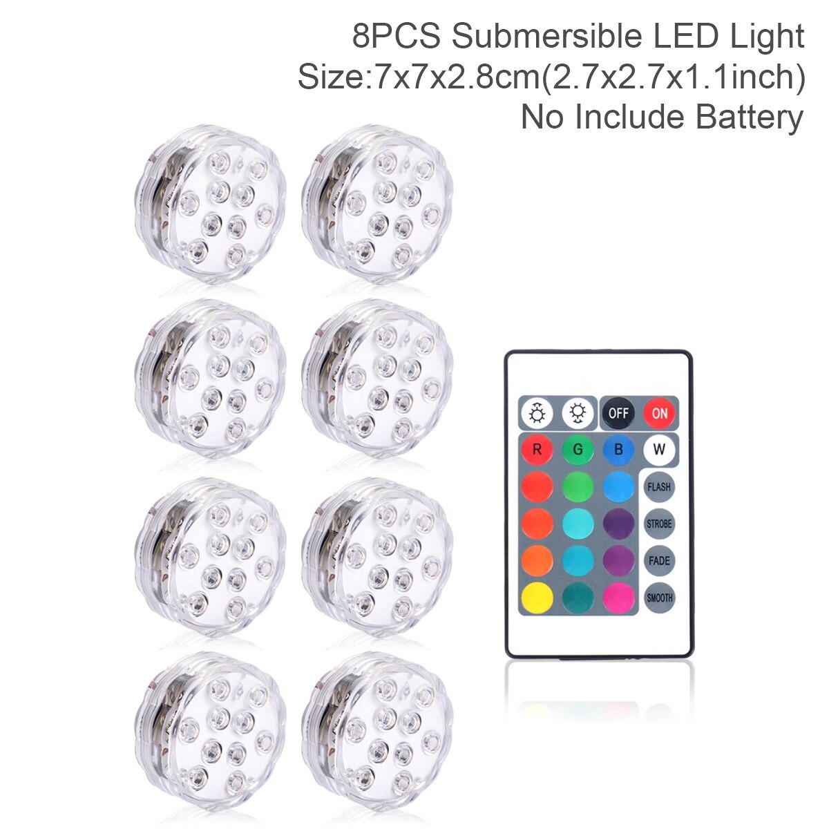 10 Led Remote Controlled Rgb Submersible Licht Waterdicht Vissen Onderwater Lamp Outdoor Zwembad Vijver Verlichting: 8 Lights