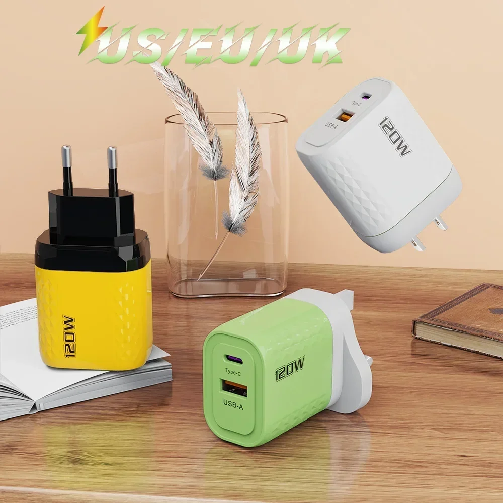 120W Charger Fast Quick Charging PD QC 3.0 USB Type C Charger Fast Charging EU/US/UK Plug Adapter For iphone 15 Samusng S23
