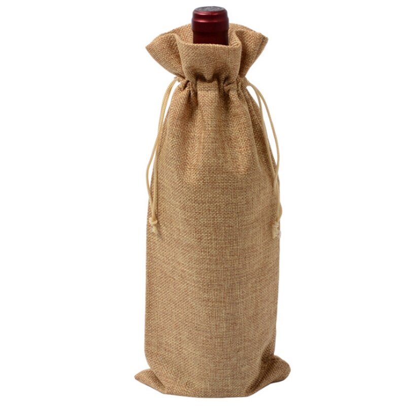 Burlap Wine Bag Wine Packaging Bag Wine Champagne Bottle Cover Blind Wine Tasting Bag Drawstring Beam Bag