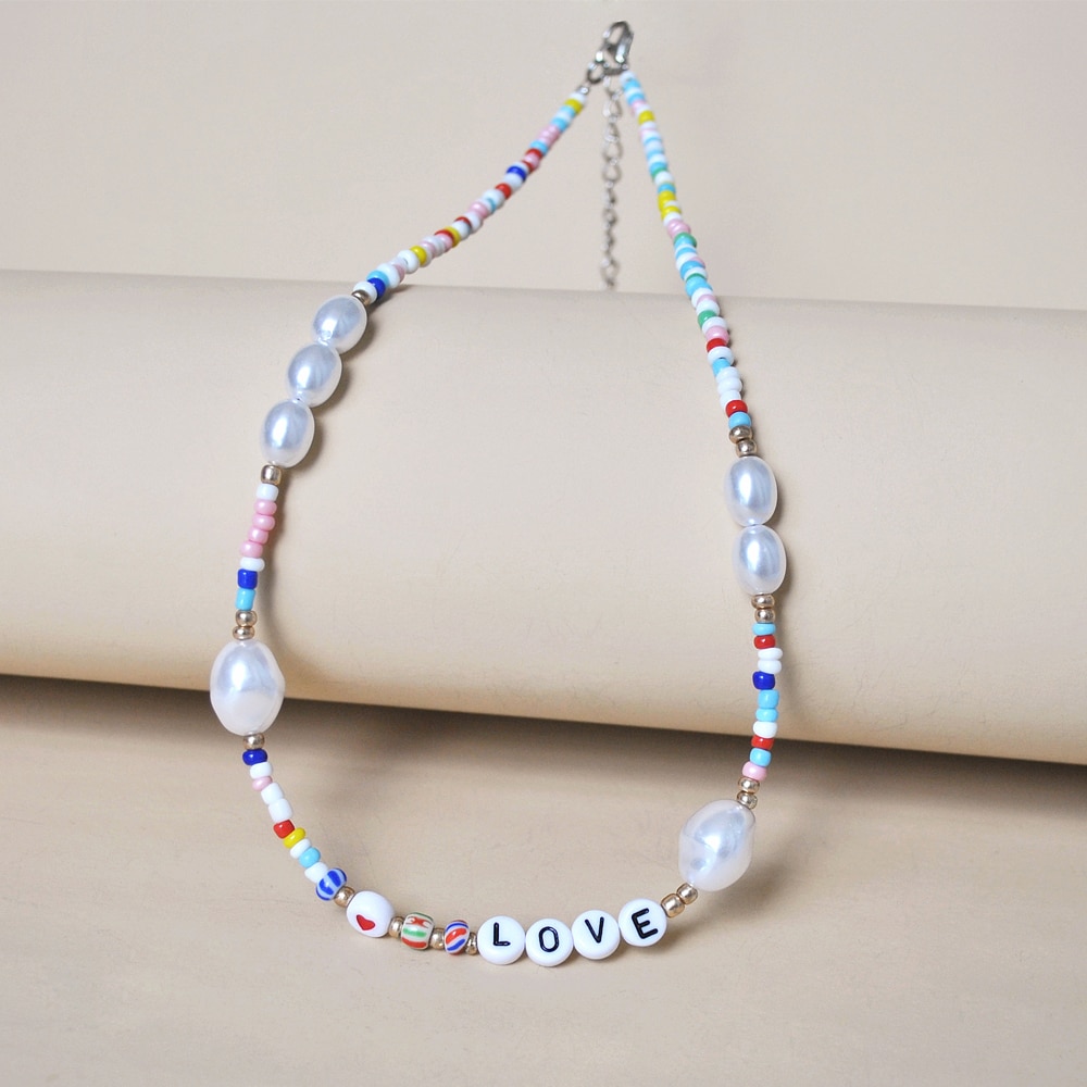 Yumfeel merk alfabet letter liefdesketting imitatieparel zaadkralen choker kettingen sieraden