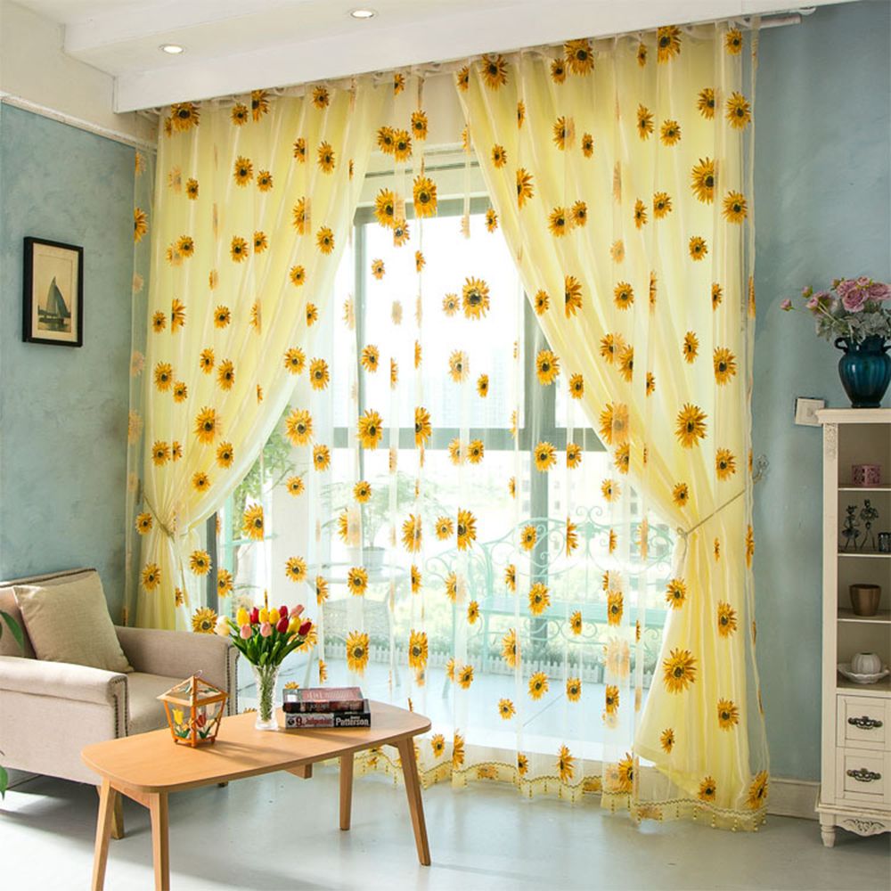 1PC Tulle Sunflower Pattern Curtain Family Decoration Tulle Kitchen Balcony Room Flowers Window Blind blinds Party Decoration
