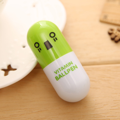 1 PCS Vitamin Capsule Ballpoint Pen Office Accessories Material Escolar School Supplies Kawaii Novelty Plastic Ball Pen: Green / Blue