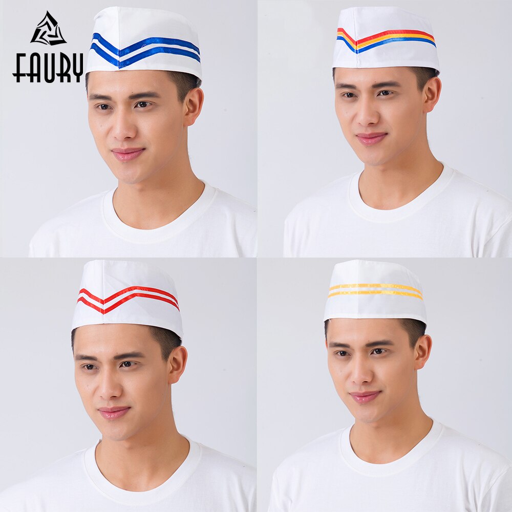 10Pcs/Lot Unisex Navy Style Hat Restaurant Hotel Kitchen Catering Sushi Chef Hats Breathable Flat Hats Master Cook Workwear Caps
