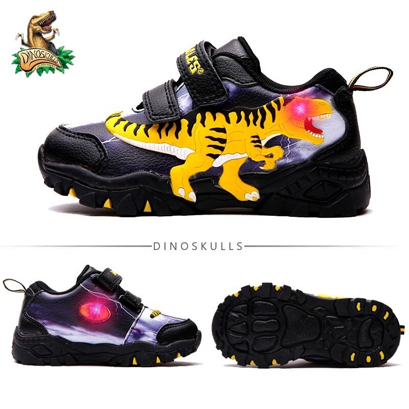 Dinoskulls enfants chaussures en cuir automne nouveaux garçons t-rex LED brillant sport baskets enfant écoles en plein air chaussures décontractées