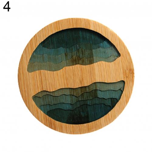 Round Cup Pad Epoxy Resin Transparent Bamboo Insulation Pad Landscape Pattern Coaster Tea Cup Holder Mat For Kitchen: 04